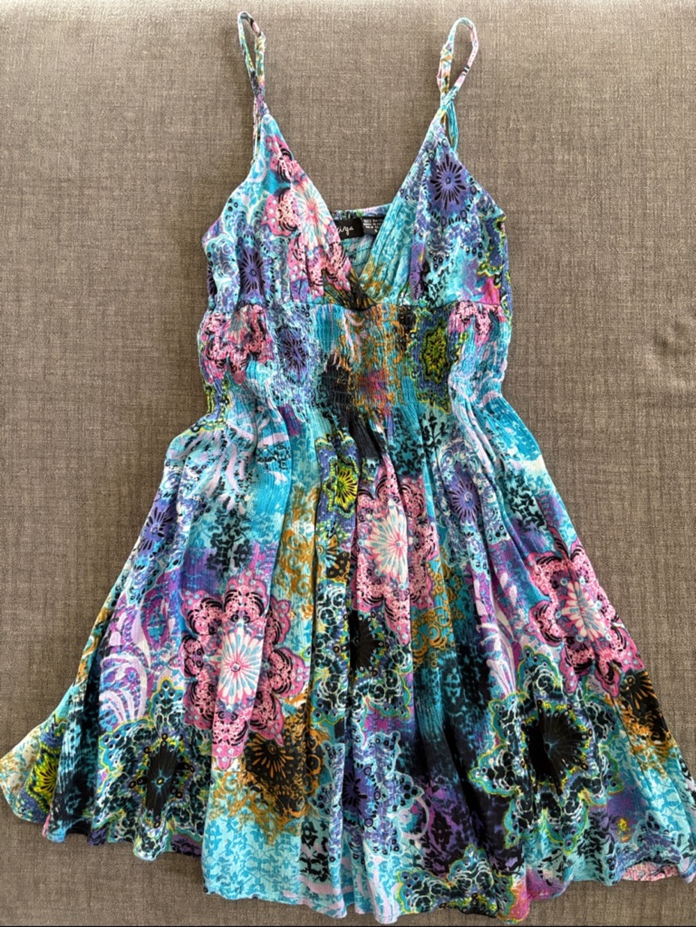 V-Neck Floral Print Boho Summer Sundress in Turquoise and Pink floral - S